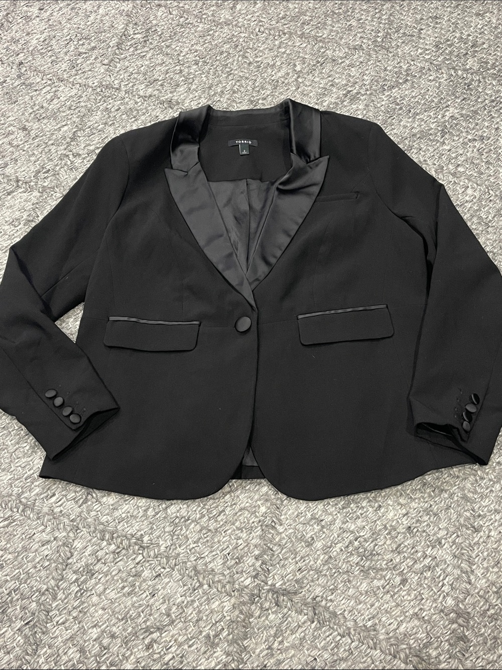 Classic Black Satin-Lapel Single-Button Blazer by Torrid